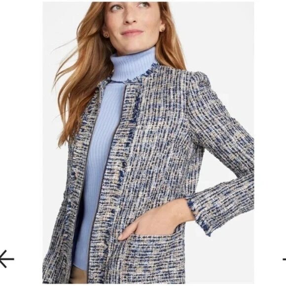 J. McLaughlin Black & White Tweed Open-Front Coat - Picture 3 of 16